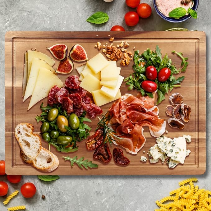 Solid Wooden Cutting Board Set of 3 Acacia Wood Charcuterie Boards Set Hardwood - Image 2