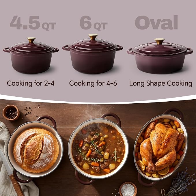 Vintage Style Oval Dutch Oven for Bread Baking, 4.5 Quart Non Stick Enameled - Image 3