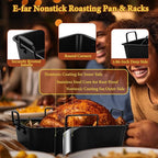 E-far Roasting Pan with Racks, Large Stainless Steel Turkey Roaster with - Image 3