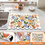 LOKHOM Scalloped Floral Dish Drying Mat, Cuttable Hide Stain Non-slip Drying Mat - Image 2