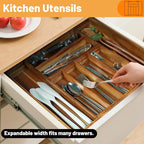 KITEISCAT Acacia Wood Expandable Silverware Organizer, Kitchen Utensil Drawer - Image 5