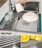 Tomorotec Stainless Steel Roll Up Dish Drying Rack, Foldable Over The Sink - Image 2