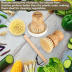 Wooden Dish Brush Set Clean Pots, Pans and Vegetable, Natural Bristles Bamboo - Image 3