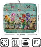 Flower Dish Drying Mat for Kitchen Counter 16x18 Inch Rustic Vintage Microfiber - Image 2