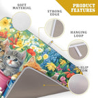 Lovely Cat Drying Mat for Kitchen Counter Colorful Flower Absorbent Coffee Bar - Image 4