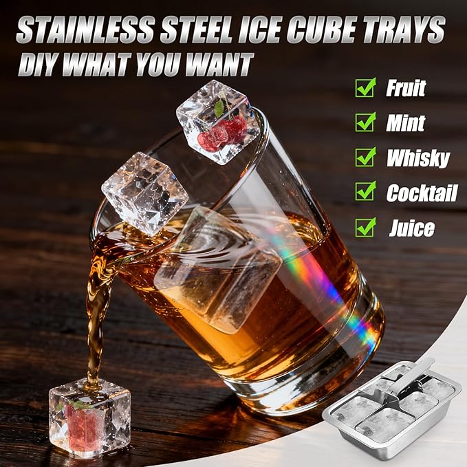 Ice Cube Trays, 2 Pack Large 6-cube Stainless Steel Ice Cube Trays - Image 4