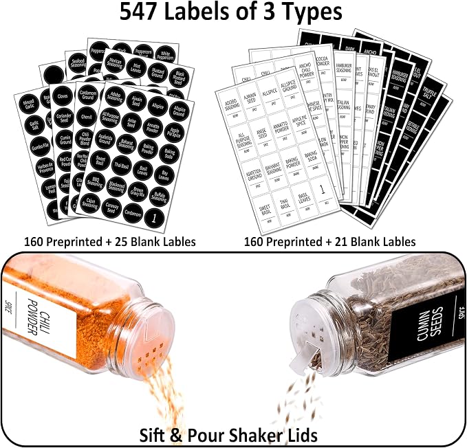Churboro 36 Spice Jars with Labels- Spice Jars with Bamboo Lids - 4 Oz Glass - Image 4