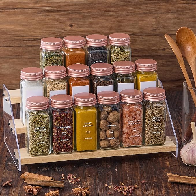 48 Pcs Glass Spice Jars with Labels and Pink Metal Caps, 4oz Empty Spice - Image 5