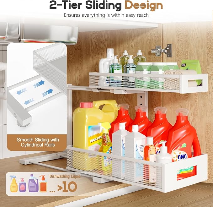 1 Pack 17IN Depth Under Sink Storage Organizer, Large 2-Tier Elegant Mesh Pull - Image 4