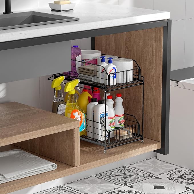 SUEH DESIGN Under Sink Organizer, 2 Tier Bathroom Cabinet Organizer Metal - Image 6