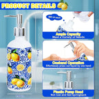 2 Pcs Blue Tiles Lemon Soap Dispenser Blue Tile Yellow Capri Lemon Glass - Image 2