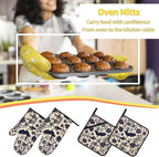 Bats and Flower Oven Mitts and Pot Holders Sets of 4, Resistant Hot Pads - Image 6