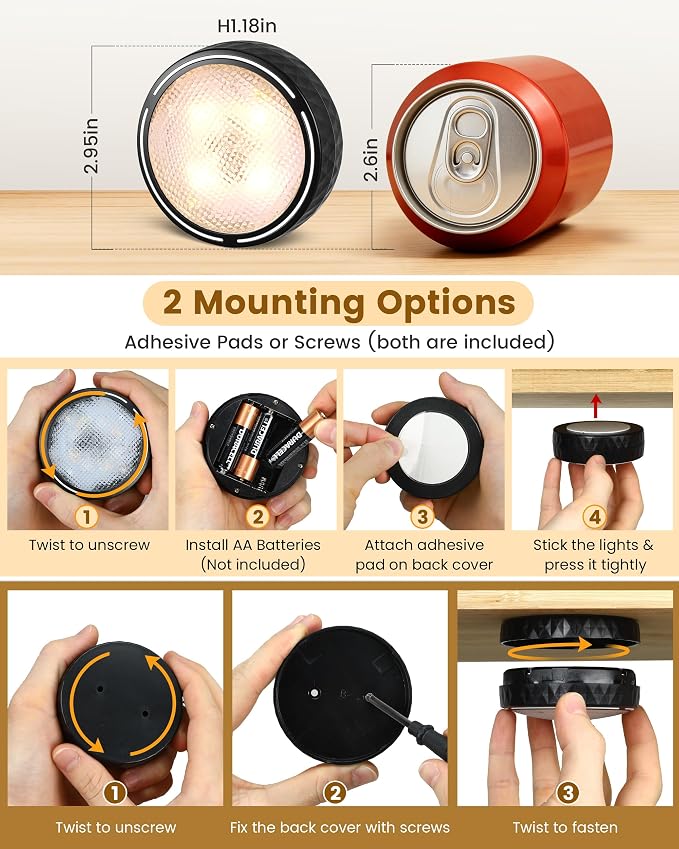 Puck Lights, Battery Operated Wireless LED Under Cabinet Lighting - Image 4