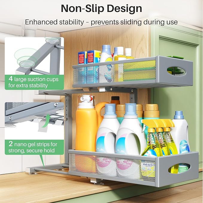 1 Pack Under Sink Organizer, 2 Tier Pull out Cabinet Organizer Mesh Baskets - Image 6