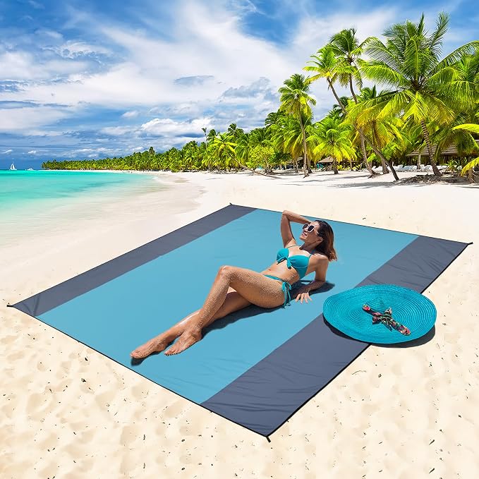 WIWIGO Beach Blanket Waterproof Sandproof Beach Mat 79" X 83"/10'x9'for 2-8 - Image 4