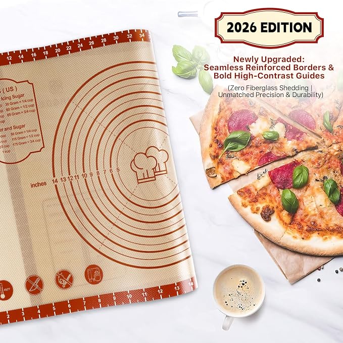 2 Pack Non Stick 26''x16'' Extra Large Thick Silicone Pastry Mat and 16''x11'' - Image 2