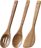 Wooden Spoons for Cooking, 3-Piece Wood Utensil Set Includes Slotted Spoon by HEFILD