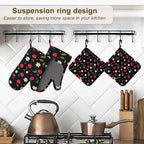Cherry Oven Mitts and Pot Holders Sets of 4, Heat Resistant Daisy Floral - Image 5