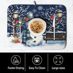 Winter Snowman Dish Drying Mat for Kitchen Counter 16x18, Xmas Snowflakes Dish - Image 4
