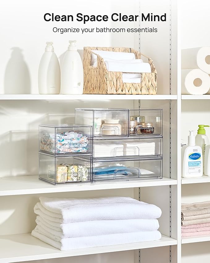 Vtopmart Clear Stackable Storage Drawers Set of 5, Plastic Organizer Bins - Image 6