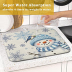 Winter Snowman Dish Drying Mat for Kitchen Counter 16x18 Blue Snowflake Bird - Image 7