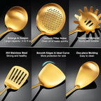 Gold Kitchen Utensils Set, Solid and Slotted Spoon, Slotted Tunner, Spaghetti - Image 3