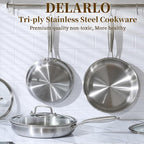 DELARLO Tri-Ply Stainless Steel Pan, 18/10 Frying Pan, Oven Safe Up to 600°F - Image 4