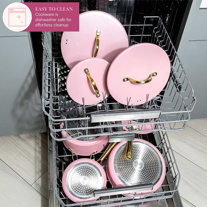 Paris Hilton Iconic Nonstick Pots and Pans Set, Matching Lids - Image 7