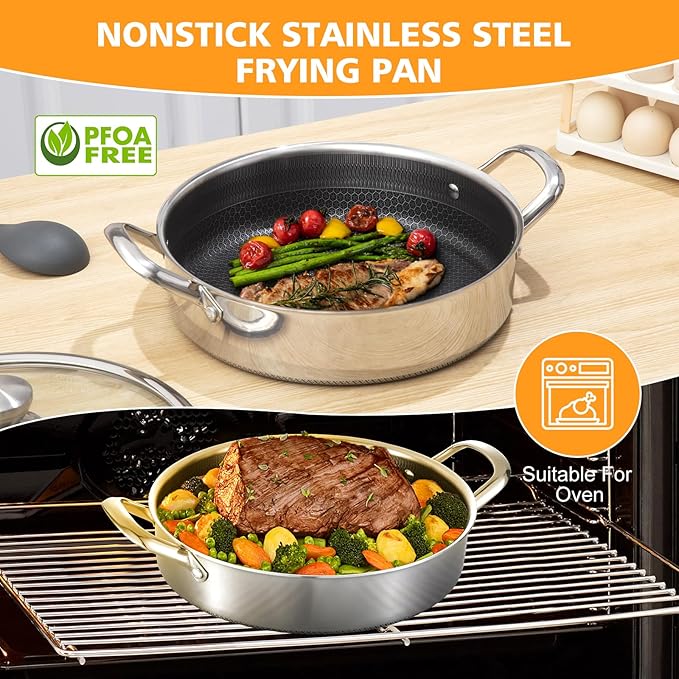 Toutrop Stainless Steel Saute Pan 12 inch Deep Frying Pan, 5 Quarts Nonstick - Image 4