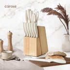 CAROTE 15Piece Knife Set, Kitchen Knife Block Set, Elegant White Ceramic-Coated - Image 3