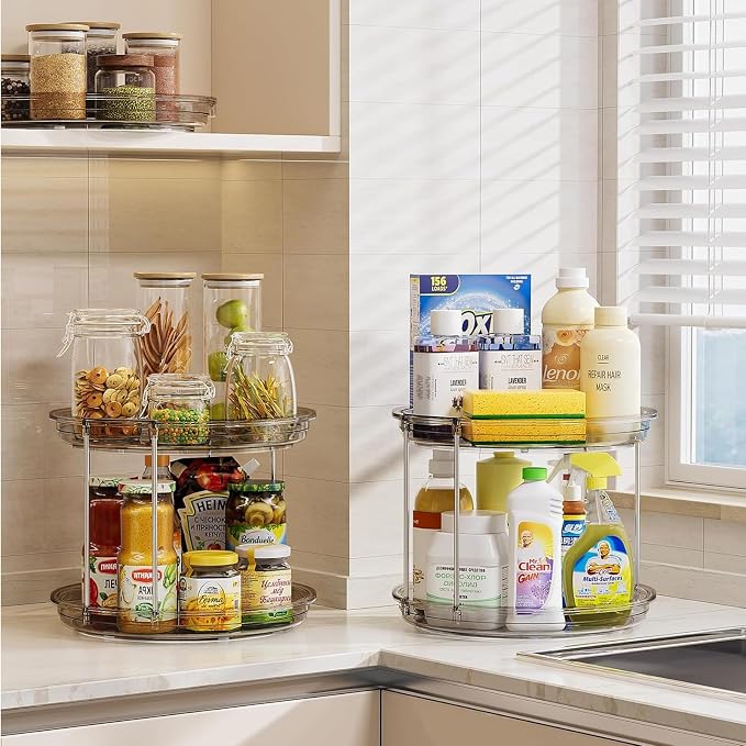 LAMU 2 Pack 2 Tier Lazy Susan Turntable Organizer 10.6'' Rotating Spice Rack - Image 6