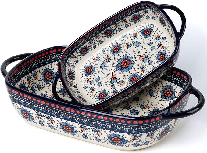 Baking Dish Ceramic Baking Pan Blue Casserole Dish Rectangular Baking Set 2pcs by ONECCI
