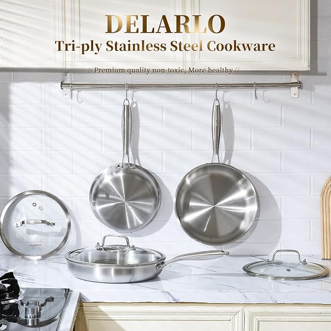 DELARLO Tri-ply Stainless Steel Frying Pan Set - Image 6