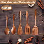 5 PCs Teak Wooden Utensil Set - Image 2