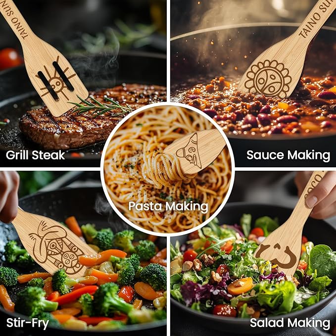 CUTHOLLOW 6PCS Taino Element Wooden Kitchen Cooking Utensil Set, 11.9in Non - Image 4