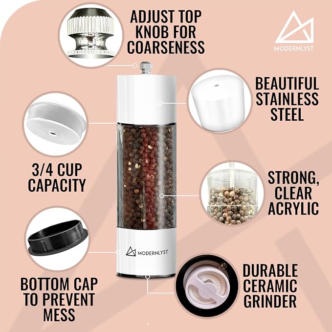 Manual Salt and Pepper Grinder Set of 2 | Large Round Salt and Pepper Shakers - Image 4