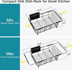 Dish Drying Rack Over the Sink In Stainless Steel Black Expandable Drainer - Image 4