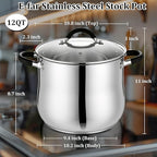 E-far 12 Quart Stock Pot, Stainless Steel Pot - Image 2