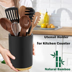 Black Utensil Holder Wood Kitchen Utensil Holder - Image 3