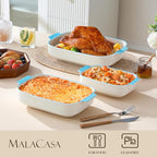 MALACASA Casserole Dishes for Oven, Ceramic Baking Dishes Set of 3, Rectangular - Image 3