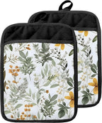 Sage Green Leaf Floral Pot Holders by Unknown