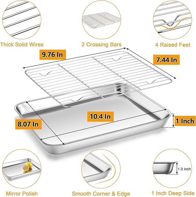 Homikit Baking Sheet with Wire Rack, 10.5 x 8 Inches Stainless Steel Small - Image 2