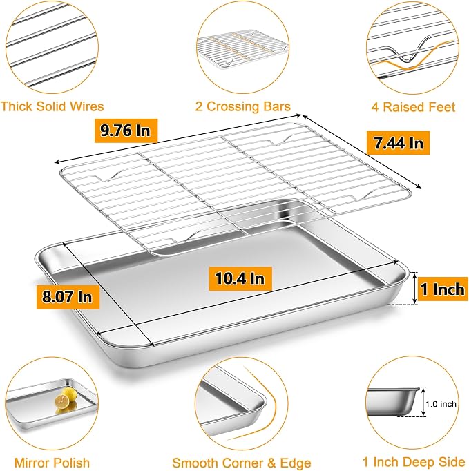 Homikit Baking Sheet with Rack Set, 10.5x8 Inches Stainless Steel Small Cookie - Image 2