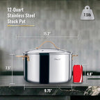 Ciwete Stock Pot 12 Quart, 18/10 Tri-Ply Stainless Steel Whole Clad Stock Pot - Image 9