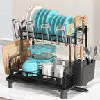 BOOSINY Dish Drying Rack, 2 Tier Large Stainless Steel Black Dish Rack by Boosiny