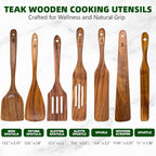 7 PCS Wooden Spatula for Cooking, Natural Teak Wooden Utensil Set, Non-Toxic - Image 2