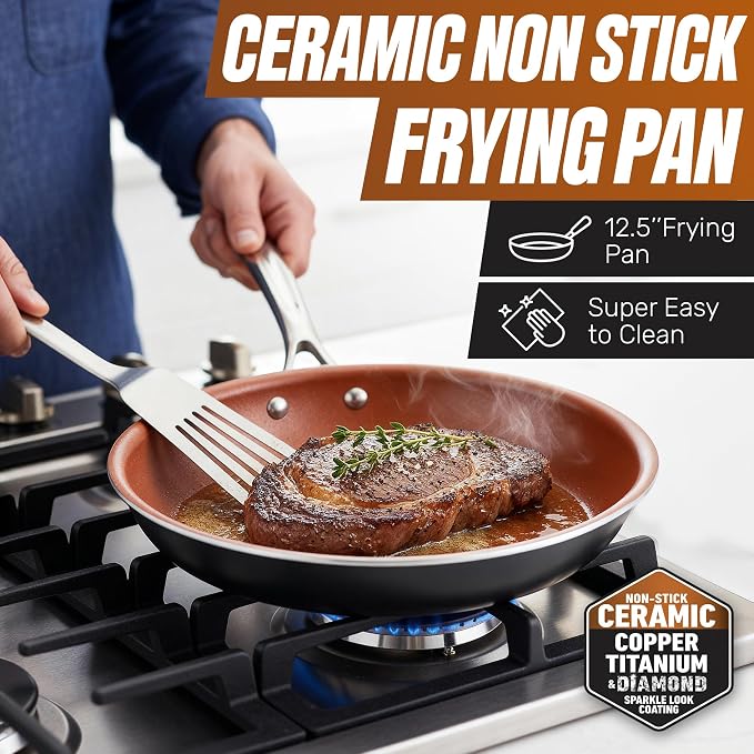 Gotham Steel Non Stick Frying Pan, 12.5” Ceramic Frying Pan Nonstick, Long - Image 2