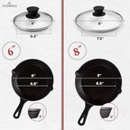 Cuisinel 6"+8"+10+12"-Inch Cast Iron Skillets Set + Glass Lids + Silicone - Image 2