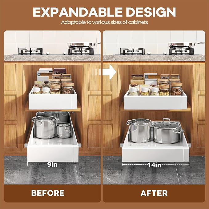 Seinloes 2 Pack Expandable Pull Out Cabinet Organizer 21" Deep - Image 4