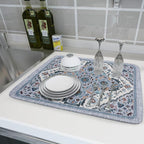 Boho Flower Dish Drying Mat Blue Bohemian Dishes Drainer Rack Mat 18x24 Inch - Image 6